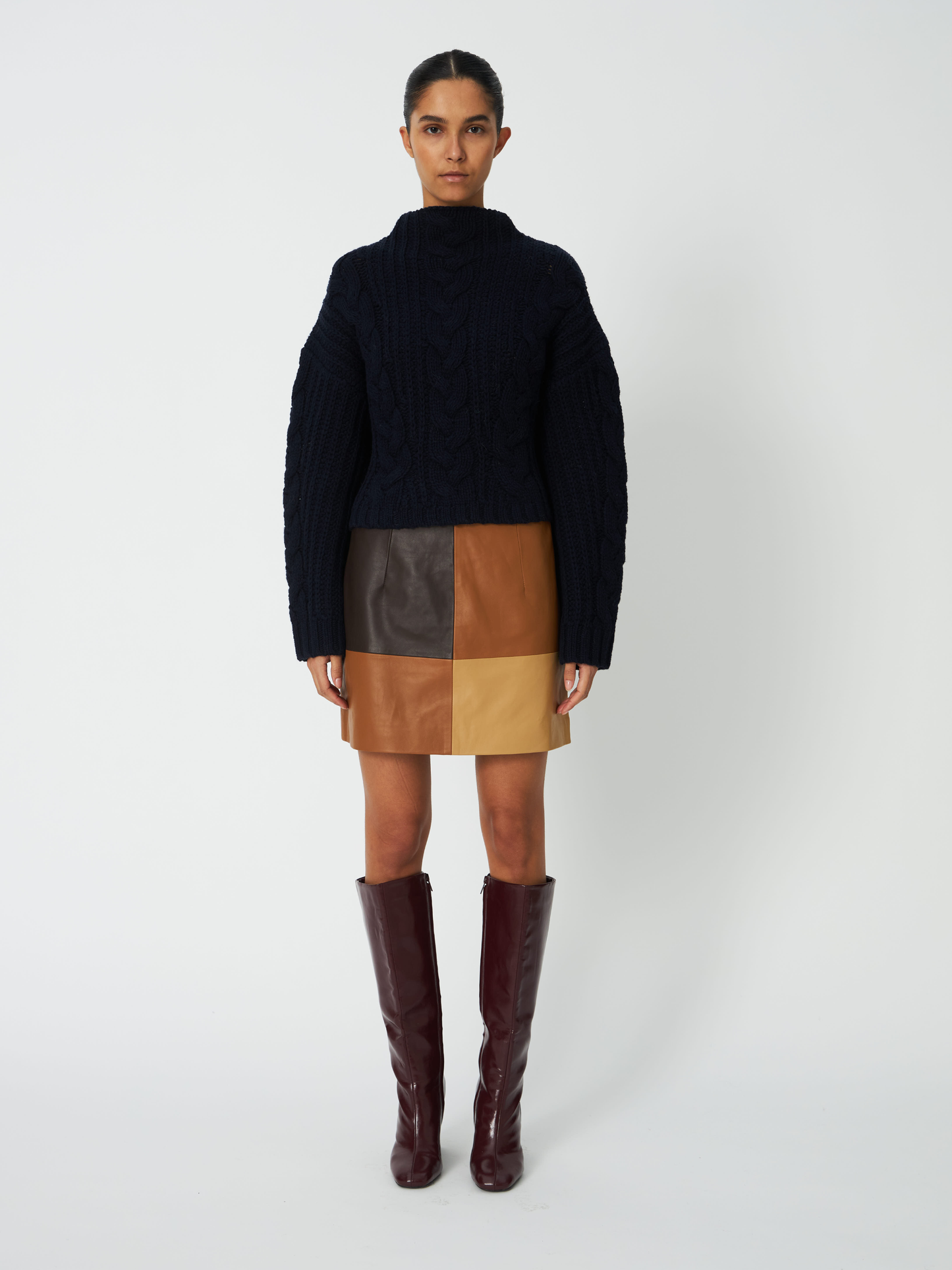 STELLA NOVA Patchwork Leather Skirt