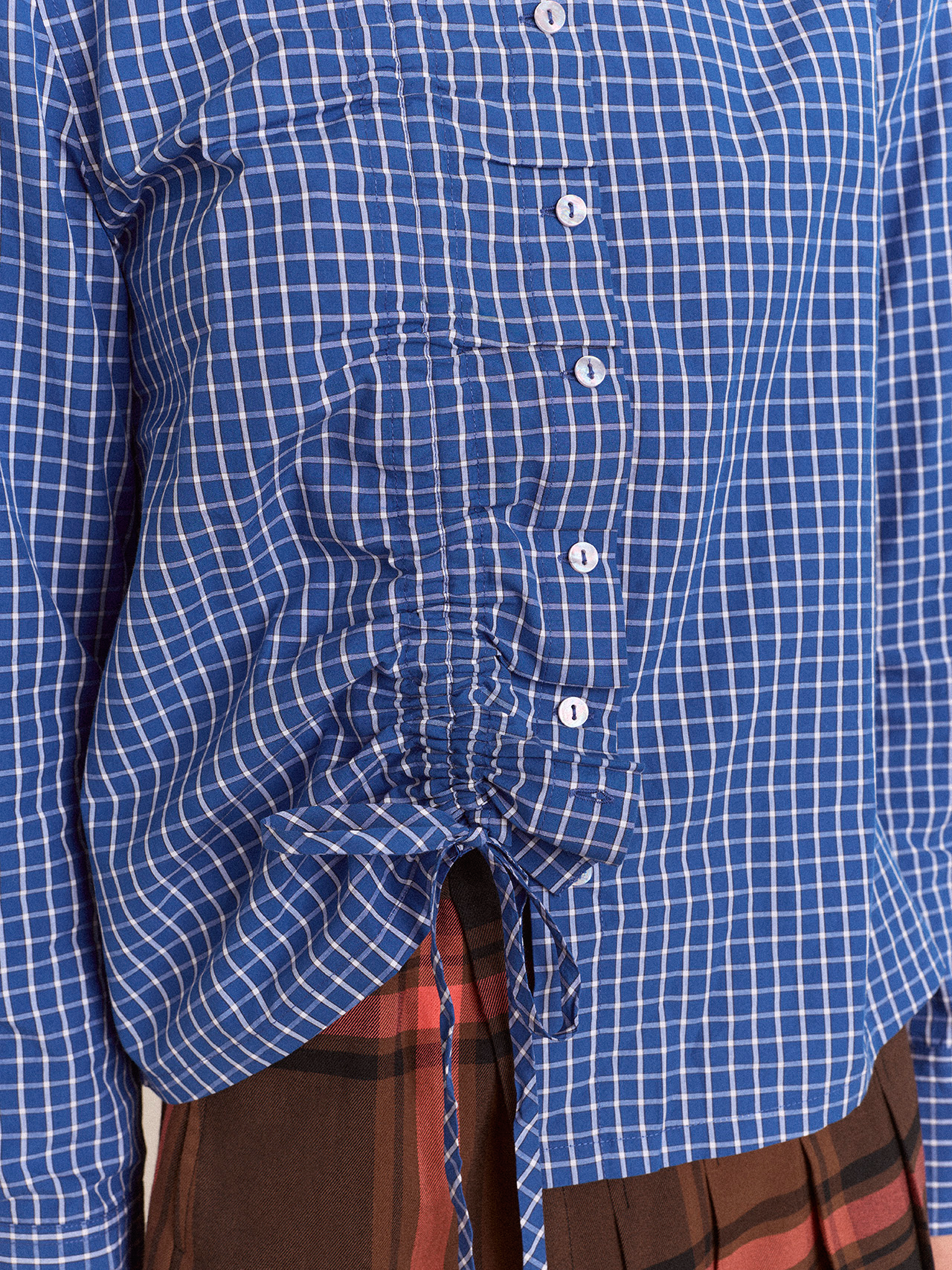 DAMSON MADDER Talia Ruched Shirt - Blue Check