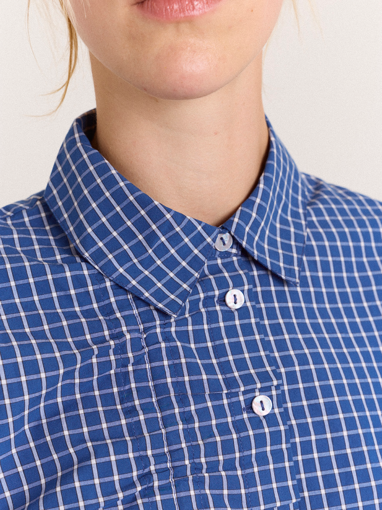 DAMSON MADDER Talia Ruched Shirt - Blue Check