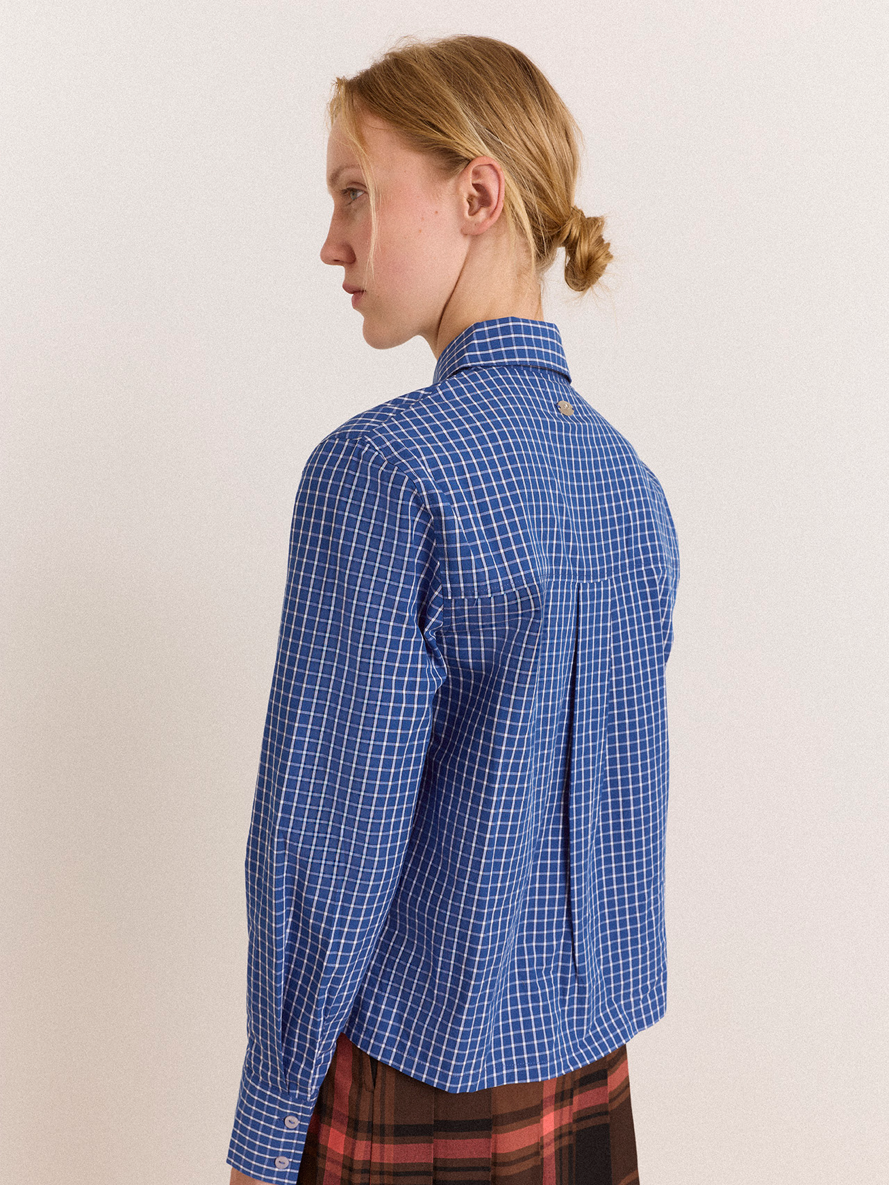 DAMSON MADDER Talia Ruched Shirt - Blue Check