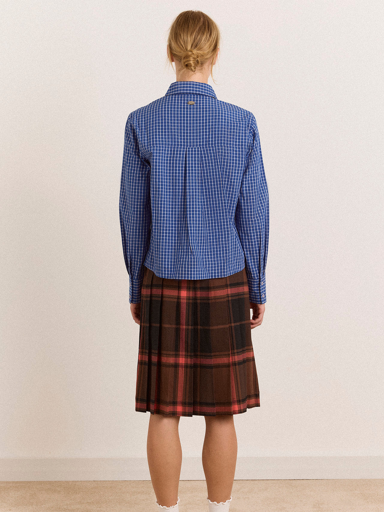 DAMSON MADDER Talia Ruched Shirt - Blue Check