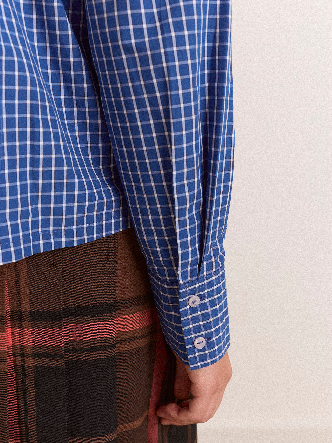DAMSON MADDER Talia Ruched Shirt - Blue Check