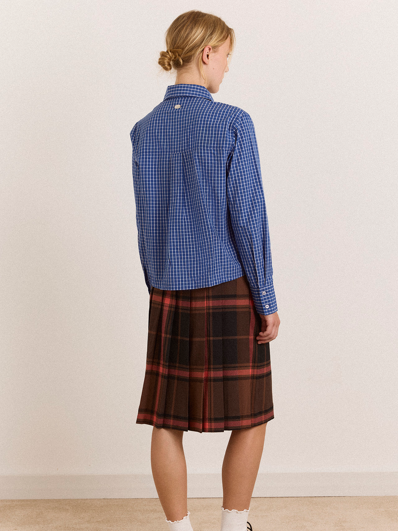 DAMSON MADDER Talia Ruched Shirt - Blue Check