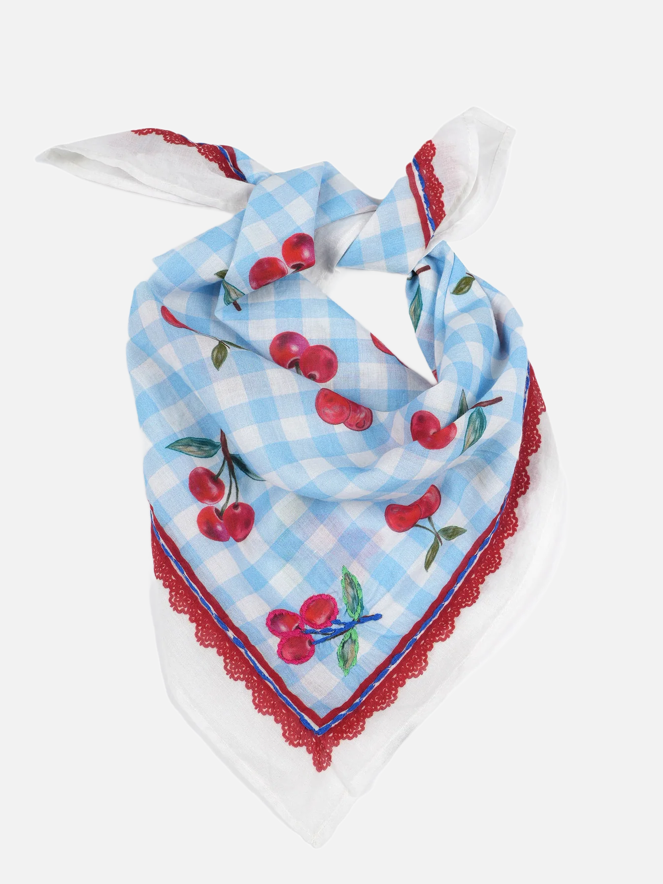 Cherry Gingham Bandana - Ivory Blue