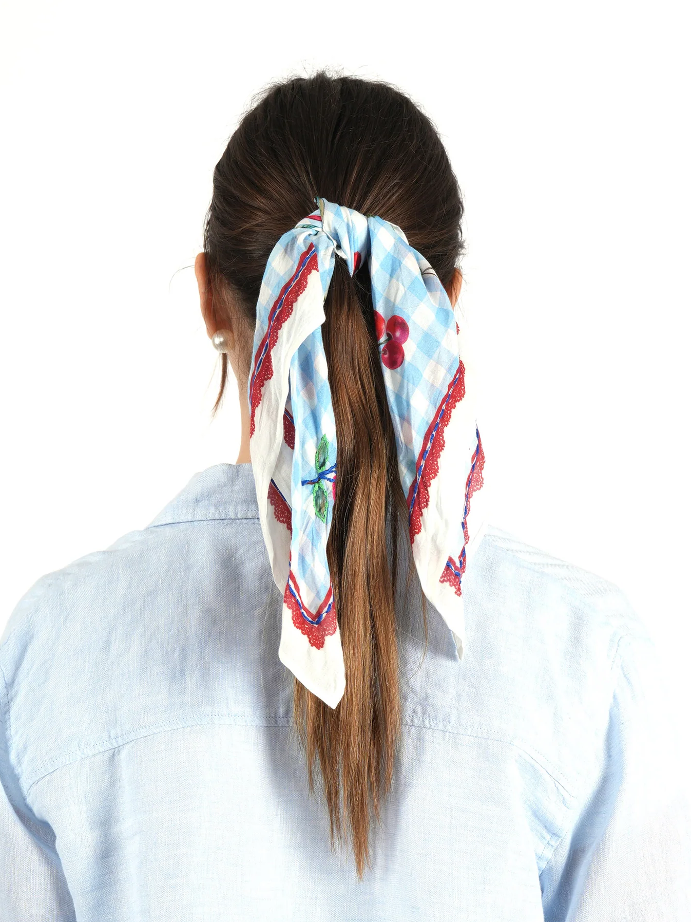 Cherry Gingham Bandana - Ivory Blue