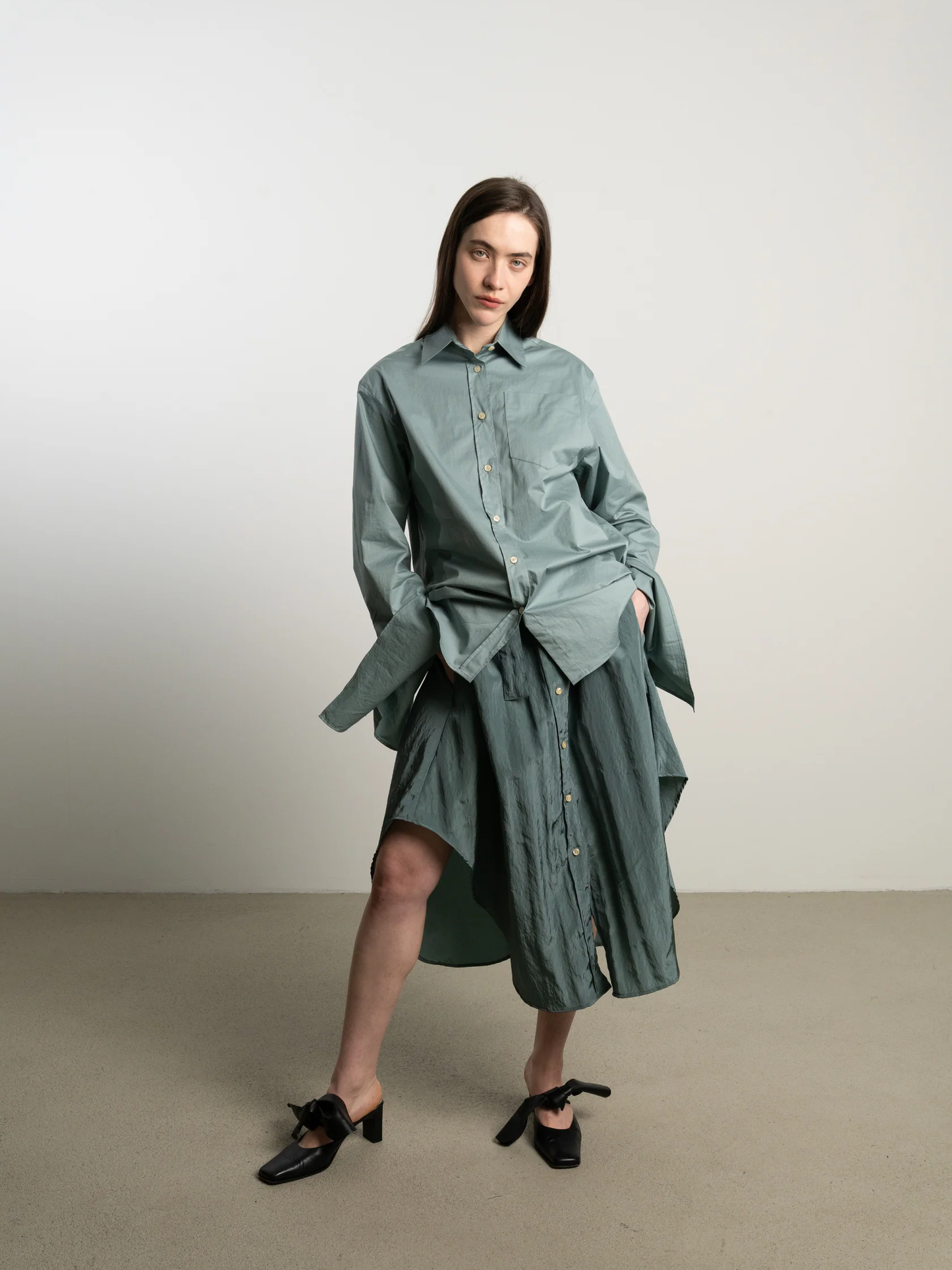 JANA WIELAND Bow Sleeve Shirt Dawn / Washed Cloud - S - Hemd