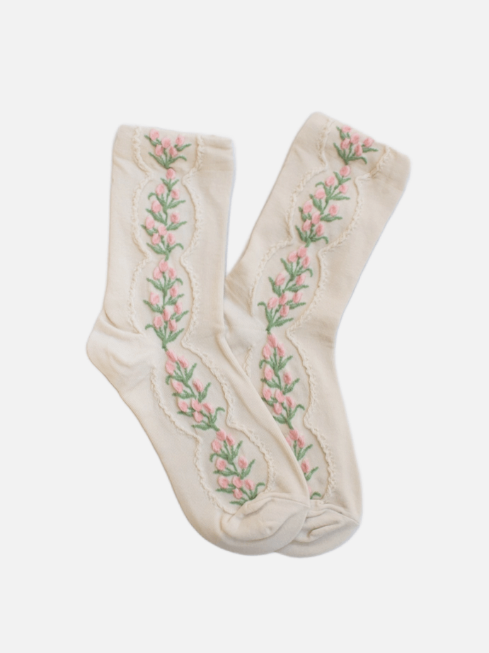 TIEPOLOGY Women's Antique Tulip Flower Socks