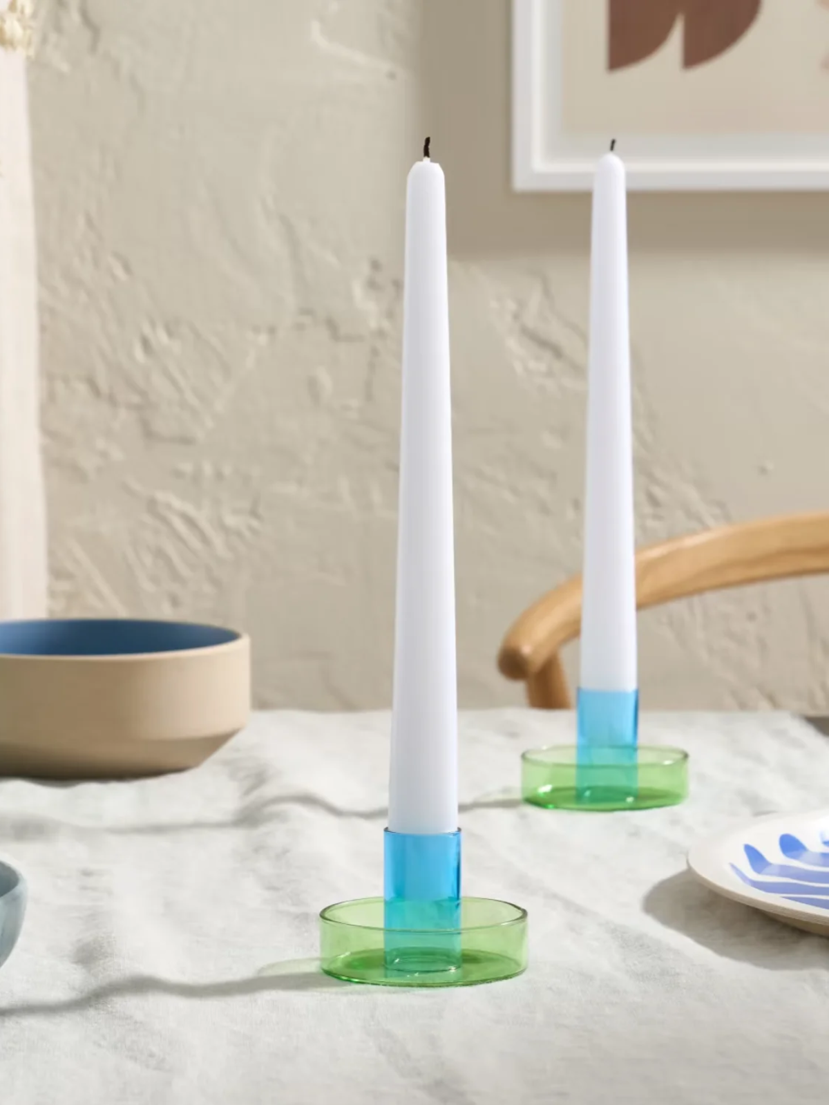 Glass Candleholder Green/Blue