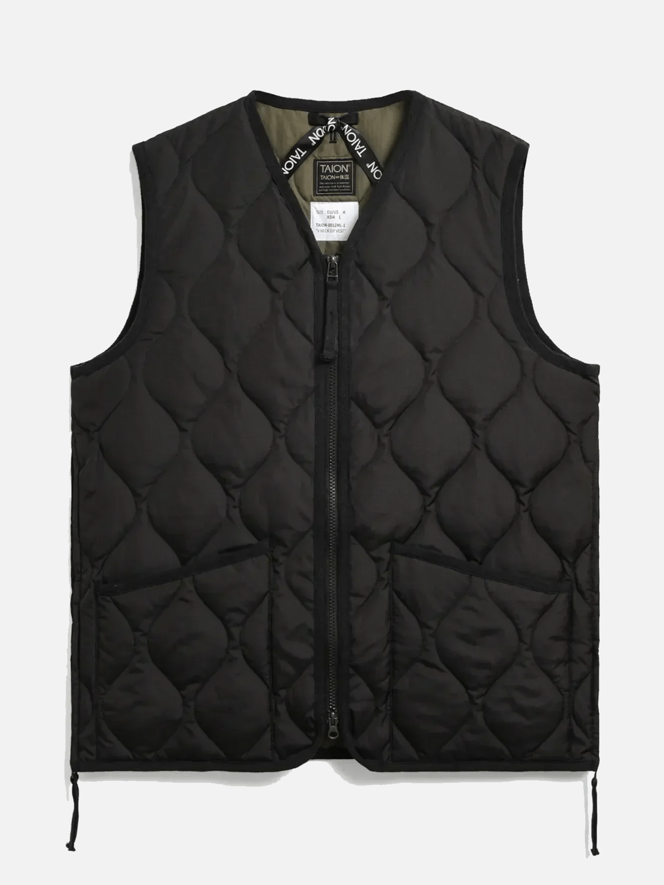 TAION Military Zip V Neck Down Vest - Black