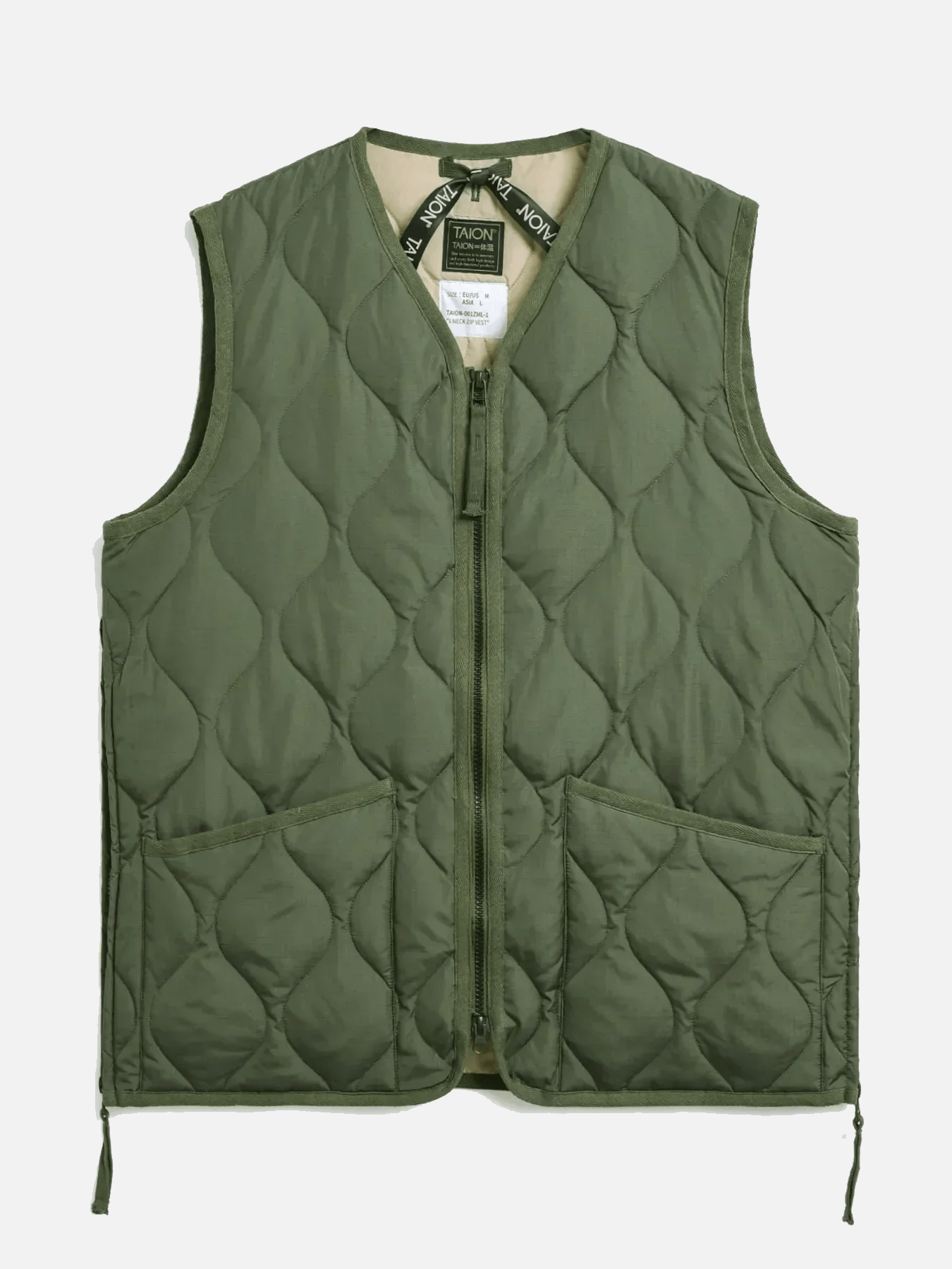 TAION Military Zip V Neck Vest - Olive