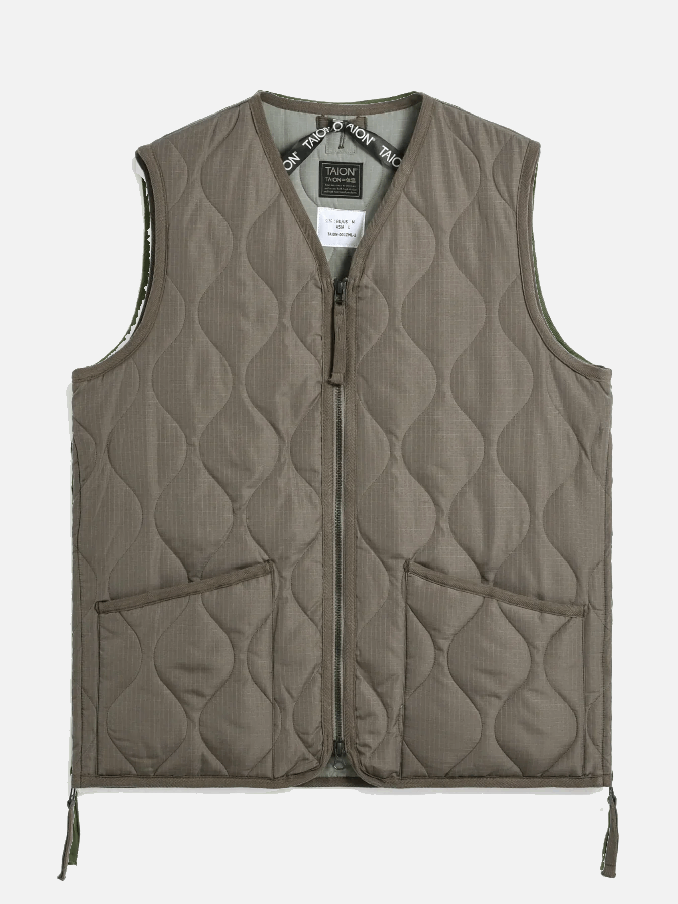TAION Military Zip V Neck Vest - Dark Khaki