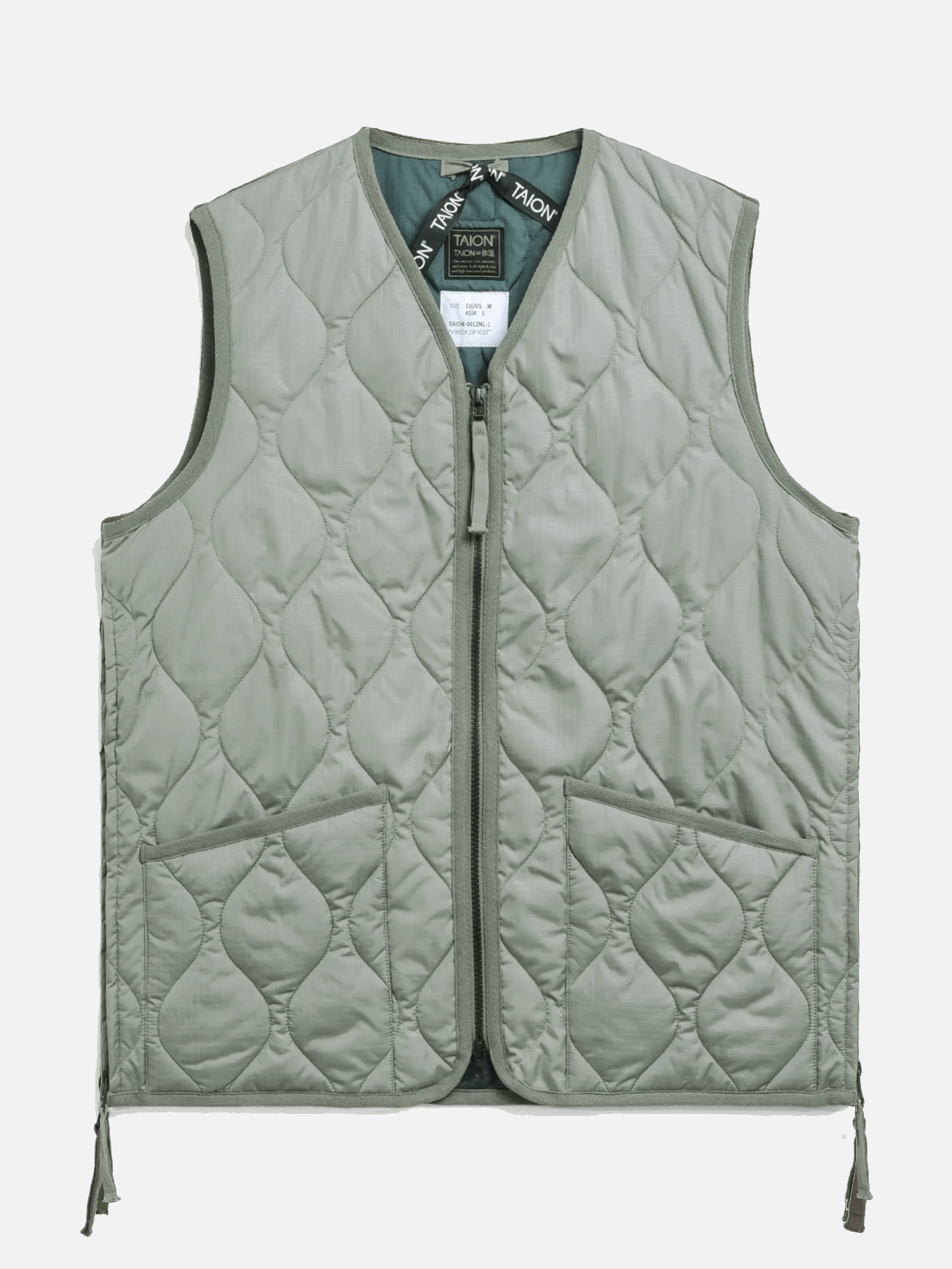 TAION Military Zip V Neck Vest - Dark Sage Green