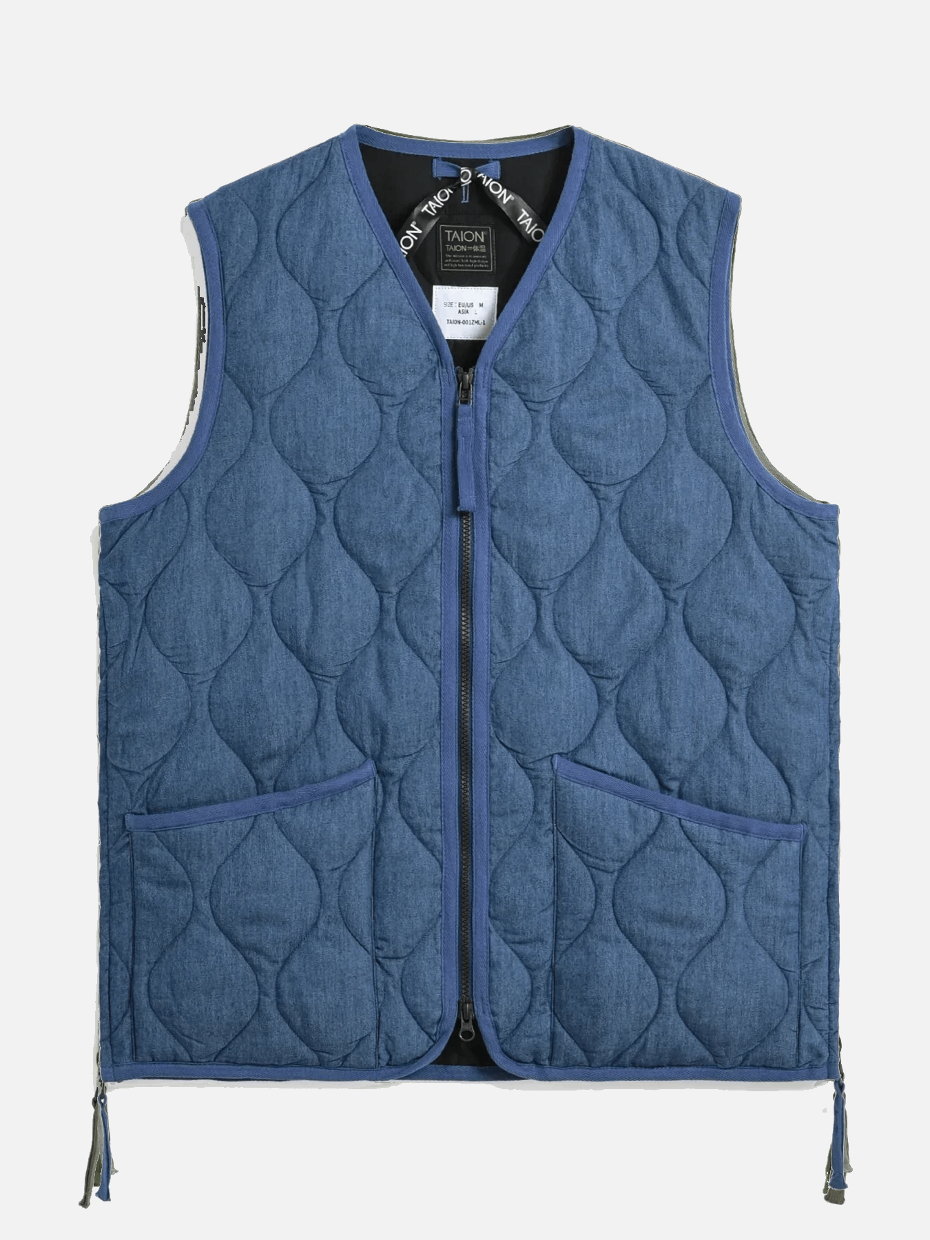 TAION Military Zip V Neck Vest - Indigo Denim