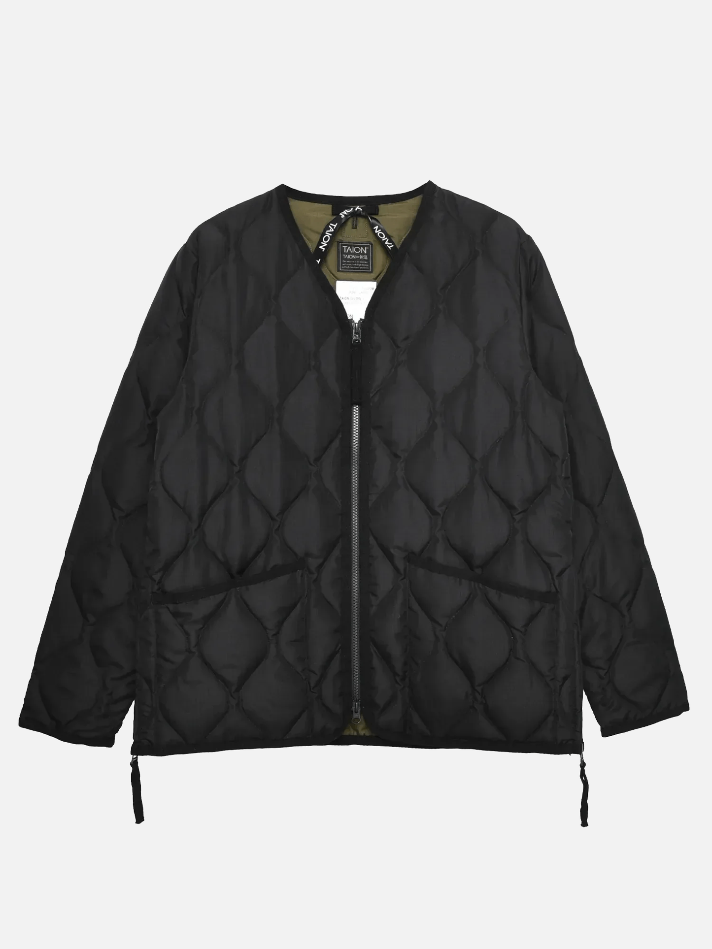 TAION Military Zip V Neck Down Jacket - Black