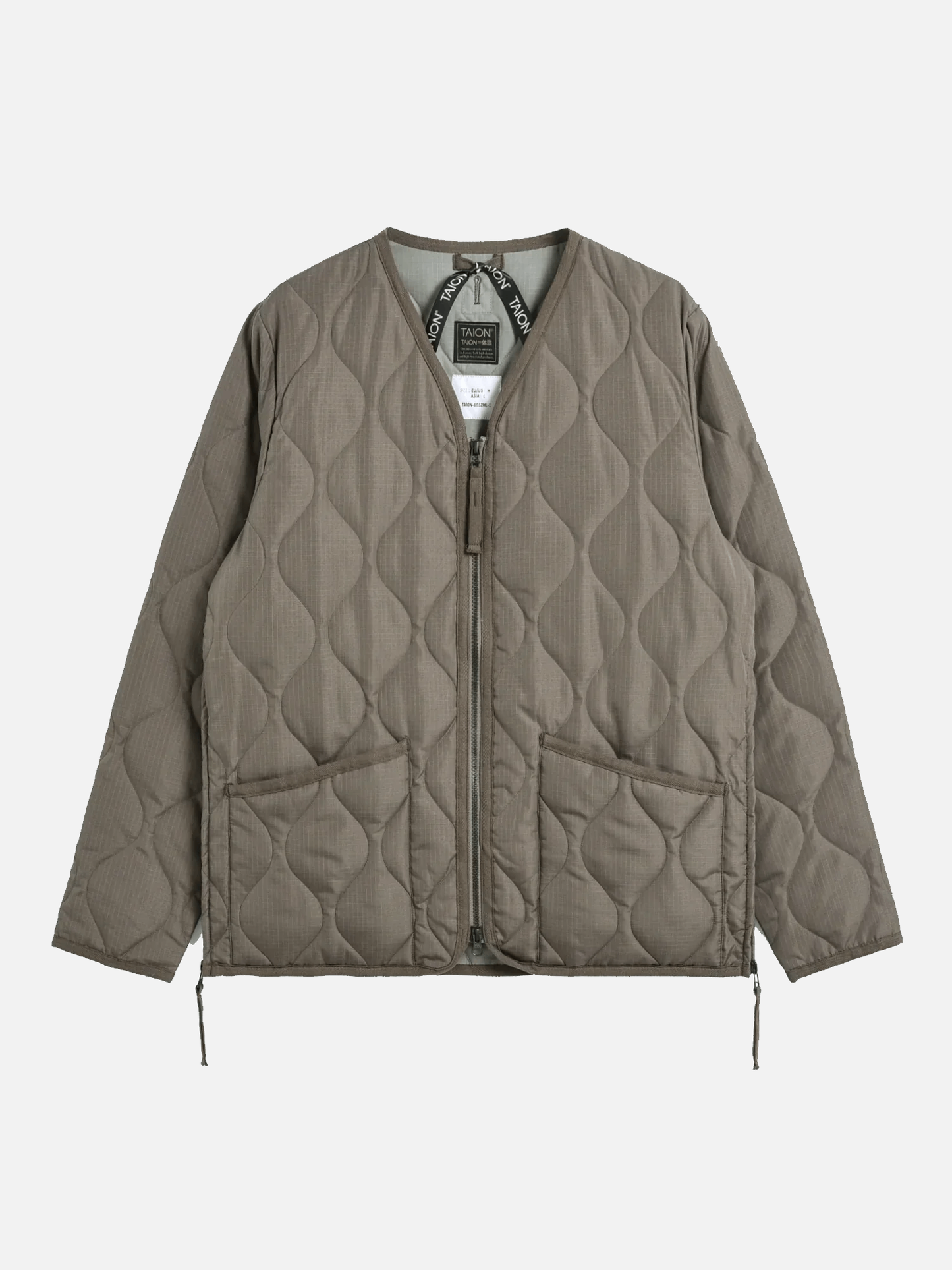 TAION Military Zip V Neck Down Jacket - Dark Khaki