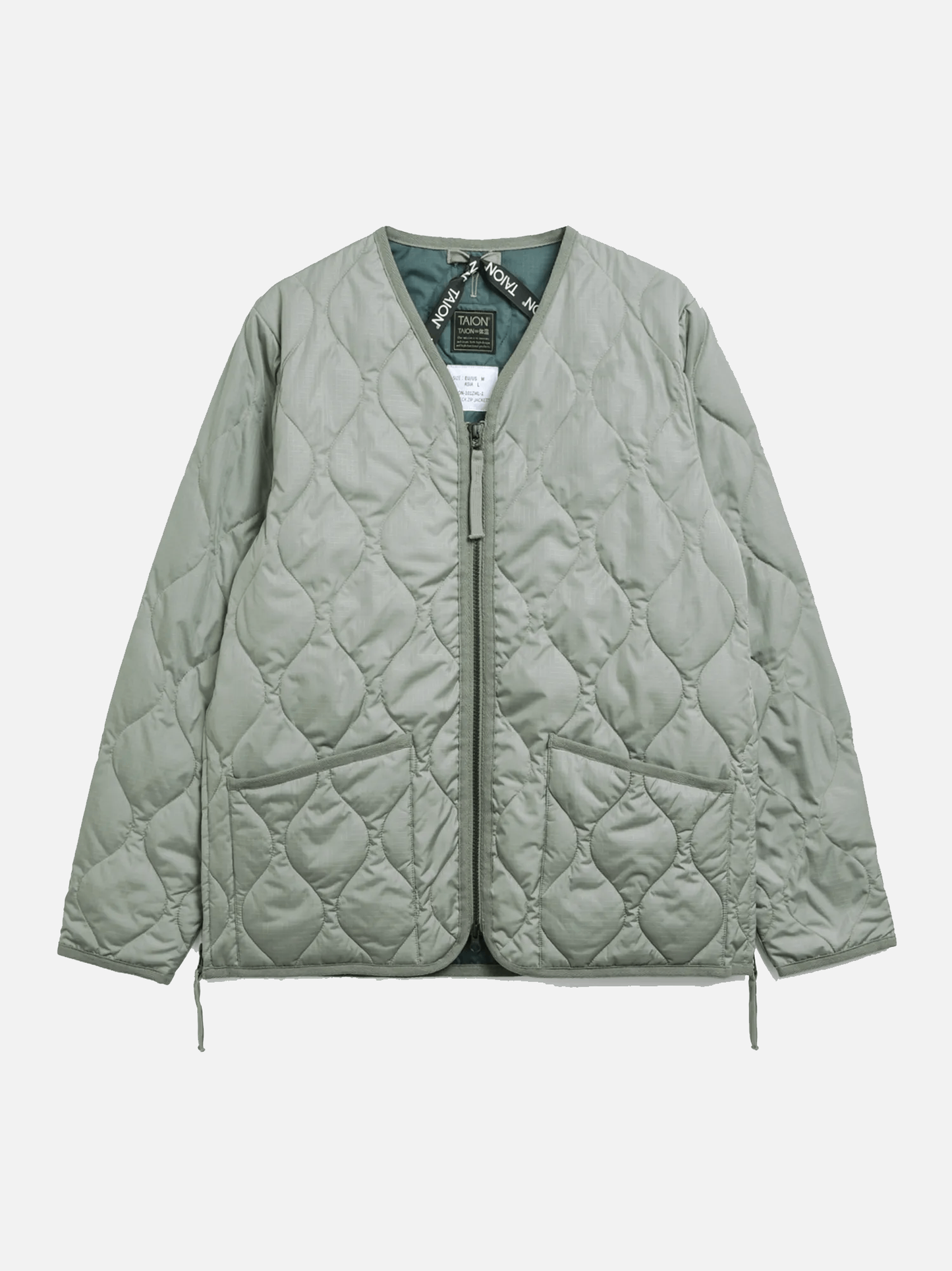 TAION Military Zip V Neck Down Jacket - Dark Sage Green