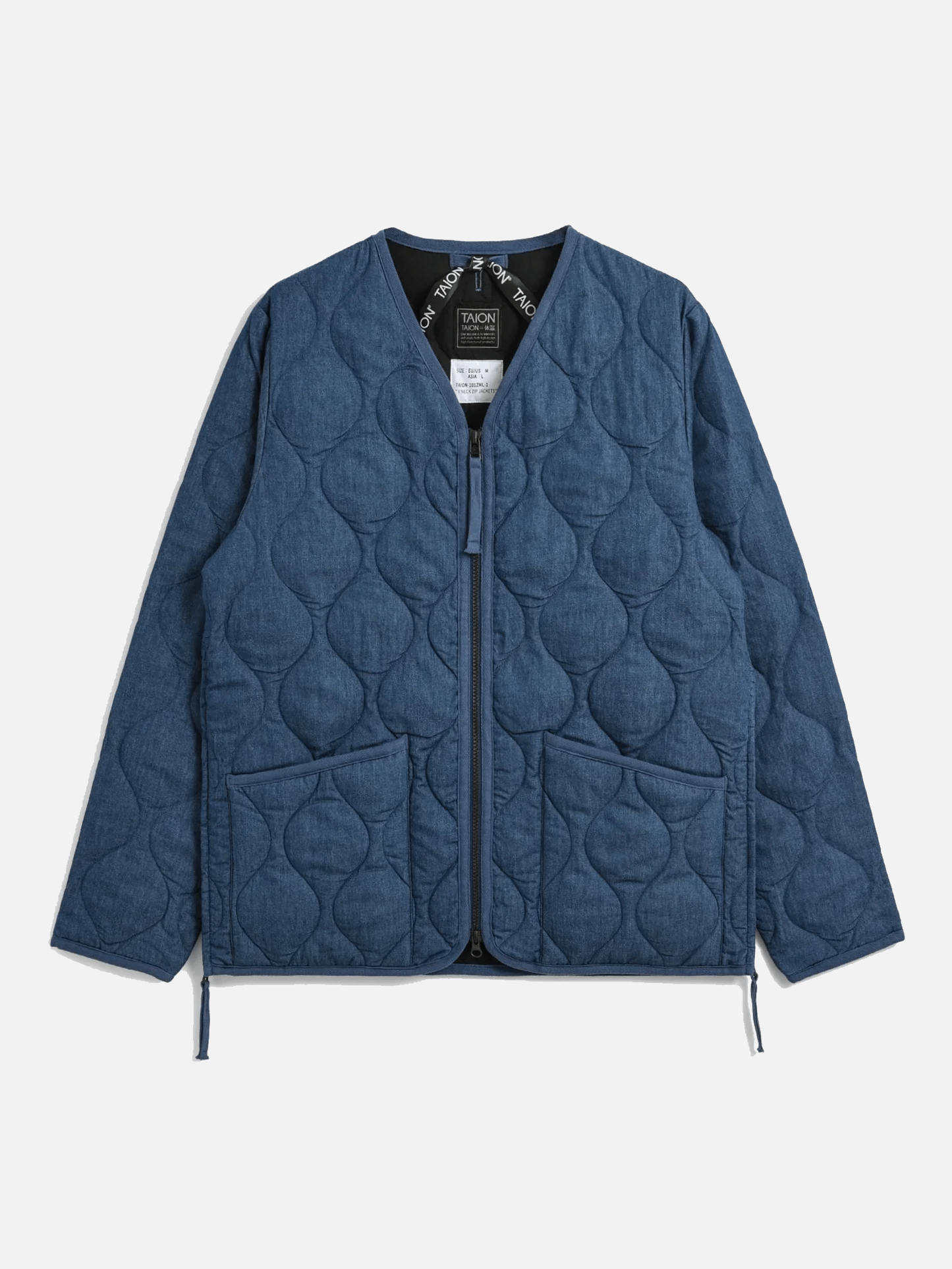 TAION Military Zip V Neck Down Jacket - Indigo Denim