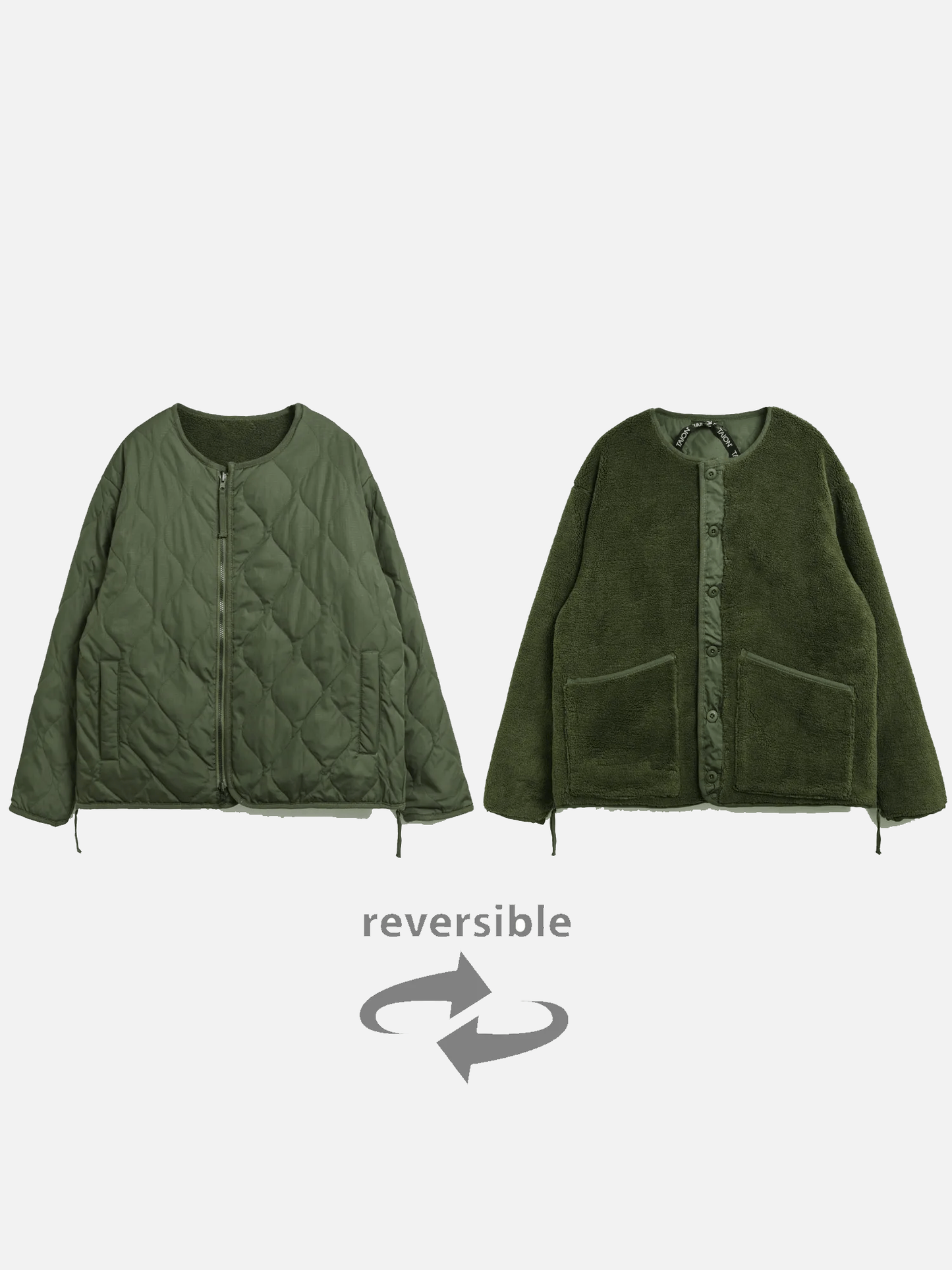 TAION Military Reversible Crew Neck Down Jacket - Olive