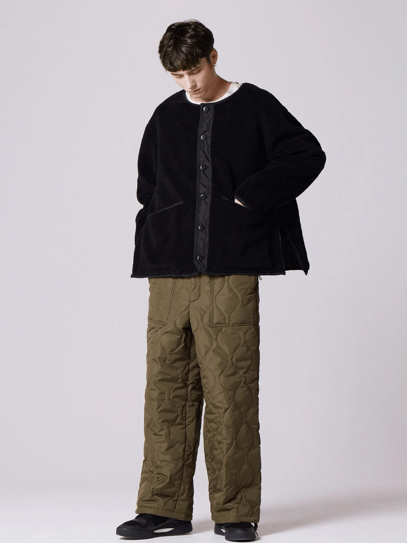 TAION Military Reversible Crew Neck Down Jacket - Black
