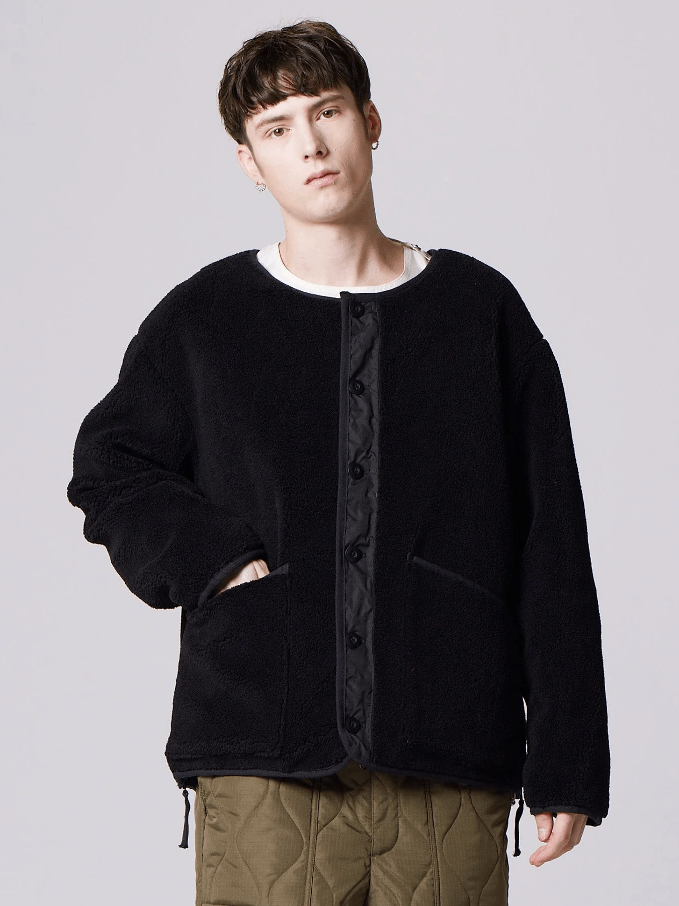 TAION Military Reversible Crew Neck Down Jacket - Black