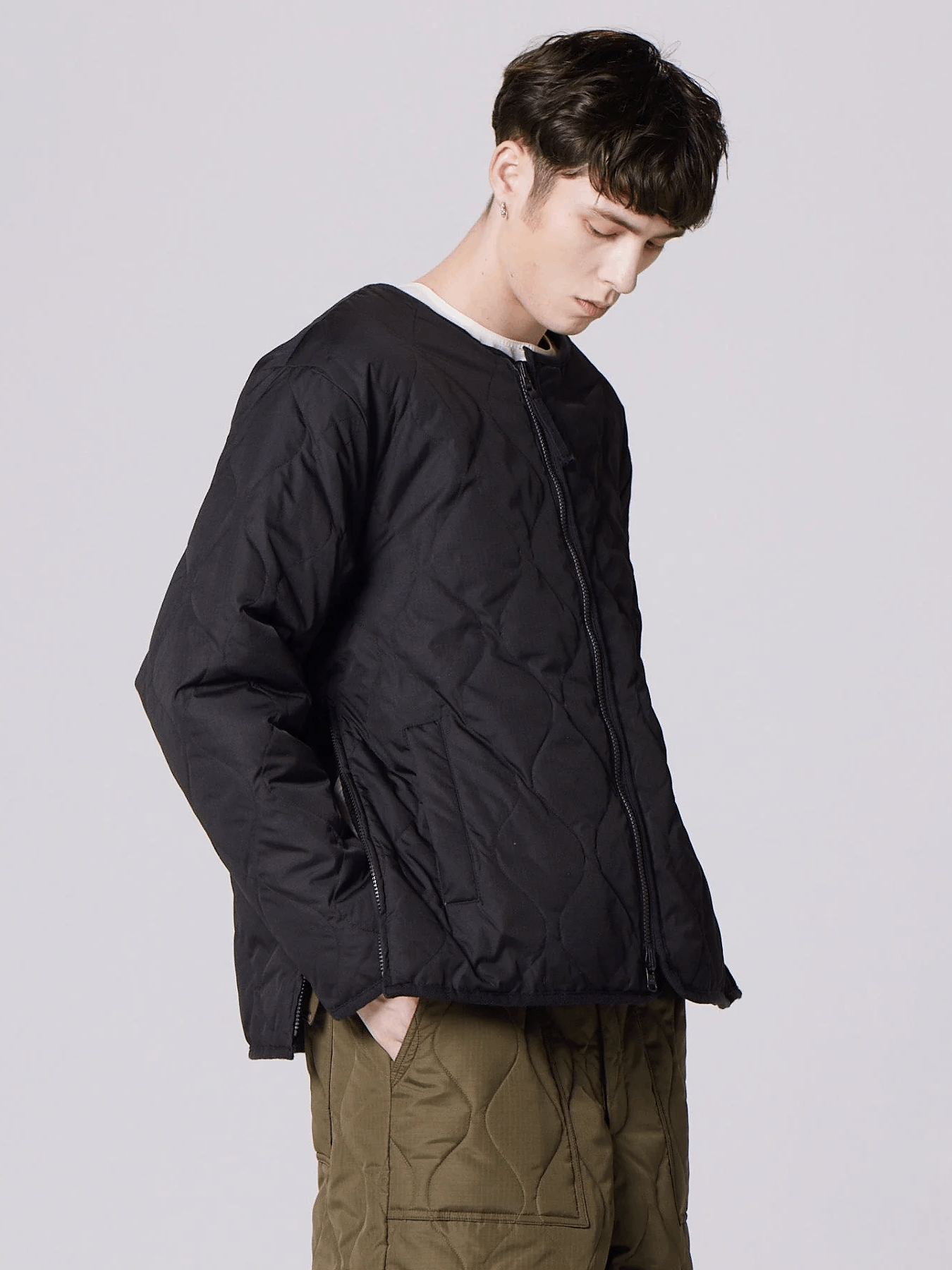 TAION Military Reversible Crew Neck Down Jacket - Black