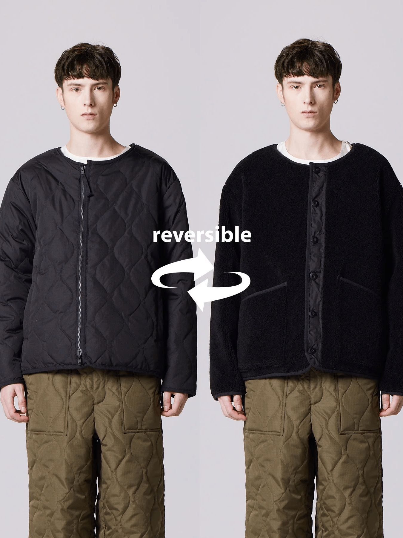TAION Military Reversible Crew Neck Down Jacket - Black