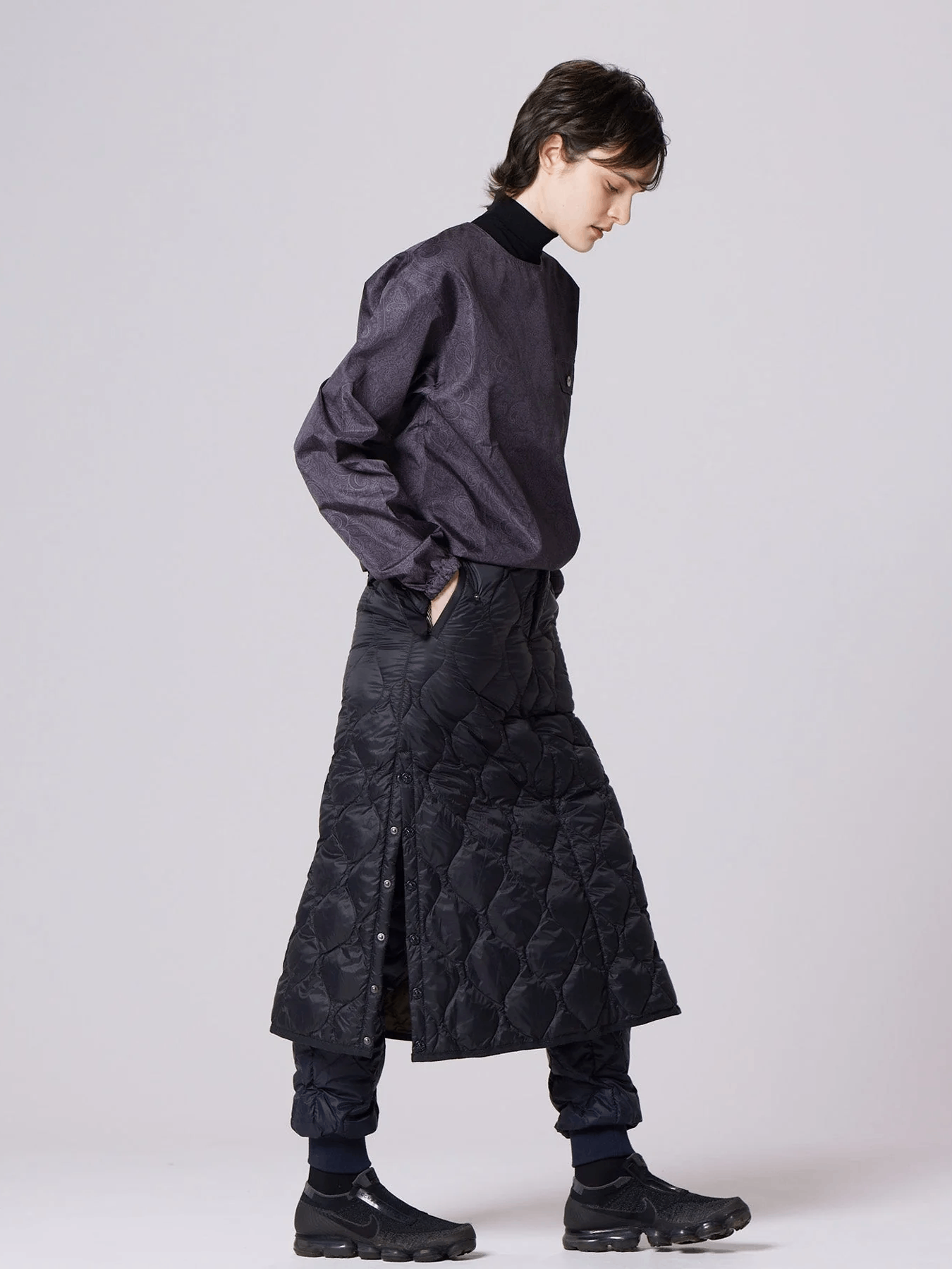 TAION Military Snap Button Down Skirt (Soft Shell) - Black