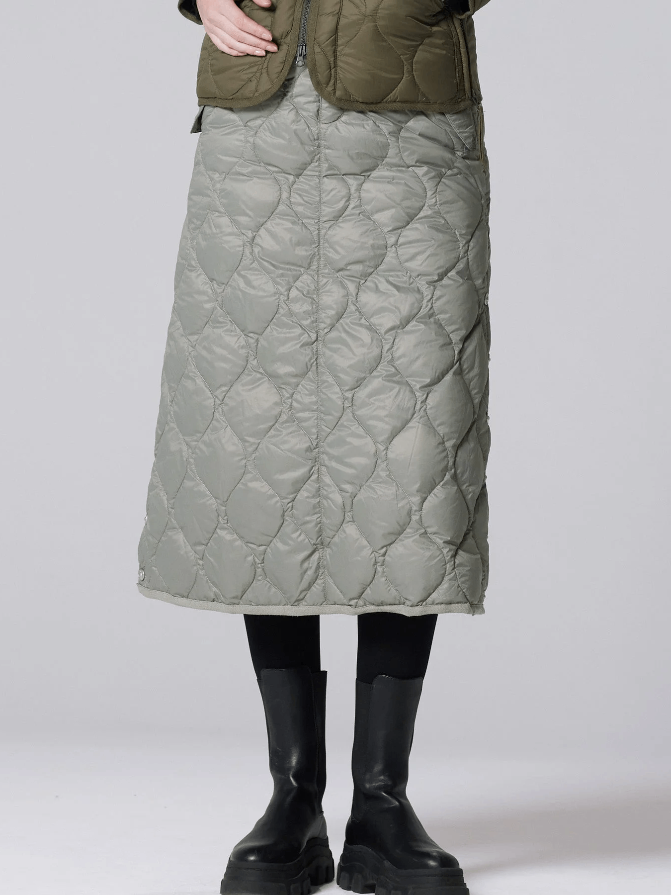 TAION Military Snap Button Down Skirt (Soft Shell) - Dark Sage Green