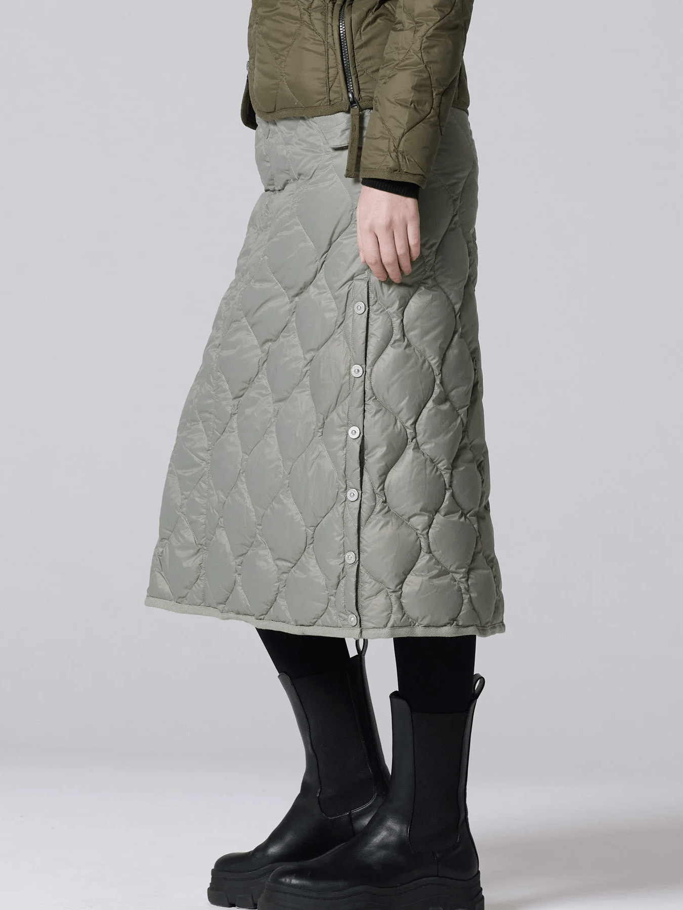 TAION Military Snap Button Down Skirt (Soft Shell) - Dark Sage Green
