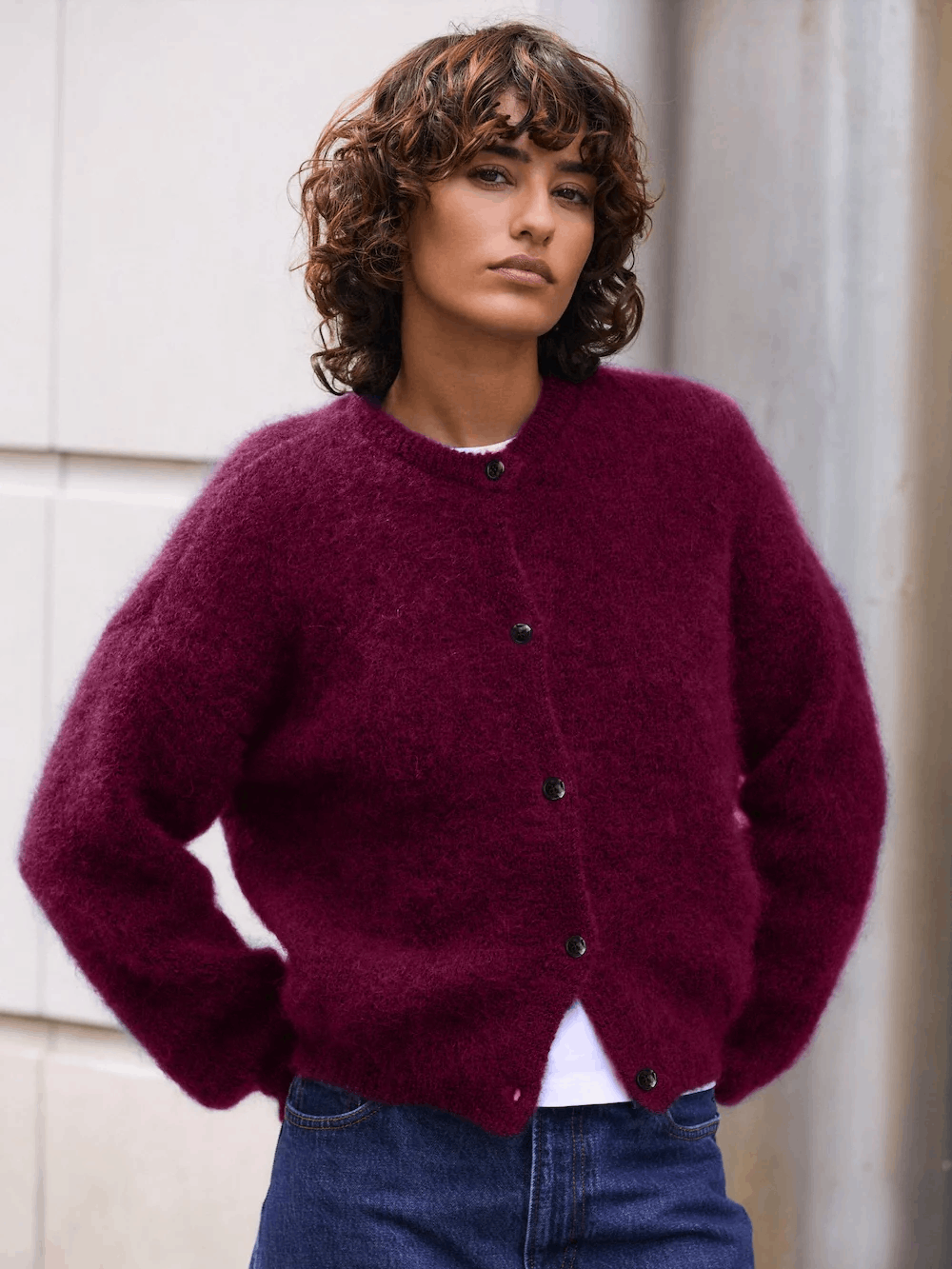 SURPRISE PARIS Olivia Mohair Cardigan - Eggplant