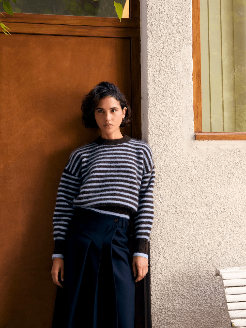 SURPRISE PARIS Lala Mohair Pullover - Chocolate & Sky Blue
