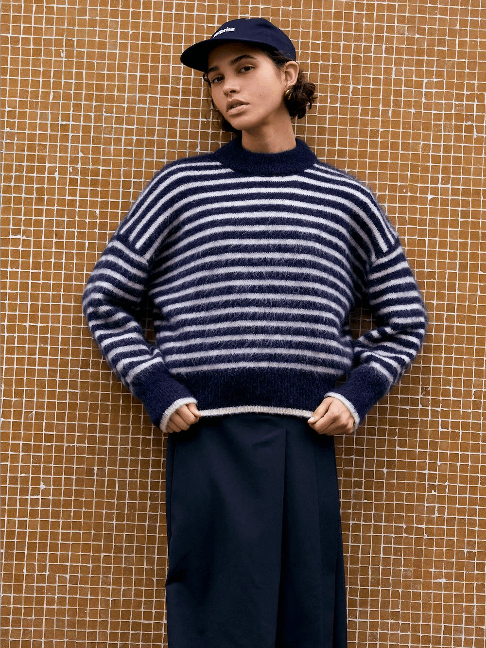 SURPRISE PARIS Lala Mohair Pullover - Navy & Creme