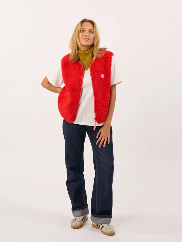 BILLYBELT Sleeveless Sherpa Zip Jacket - Red
