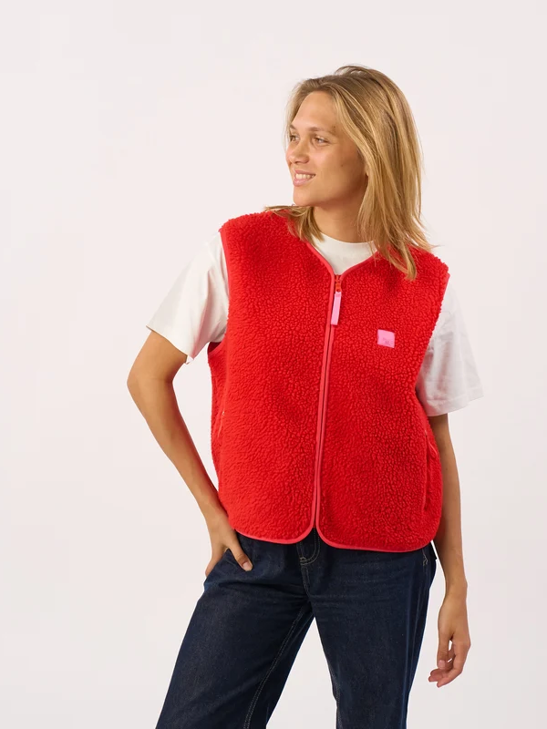 BILLYBELT Sleeveless Sherpa Zip Jacket - Red
