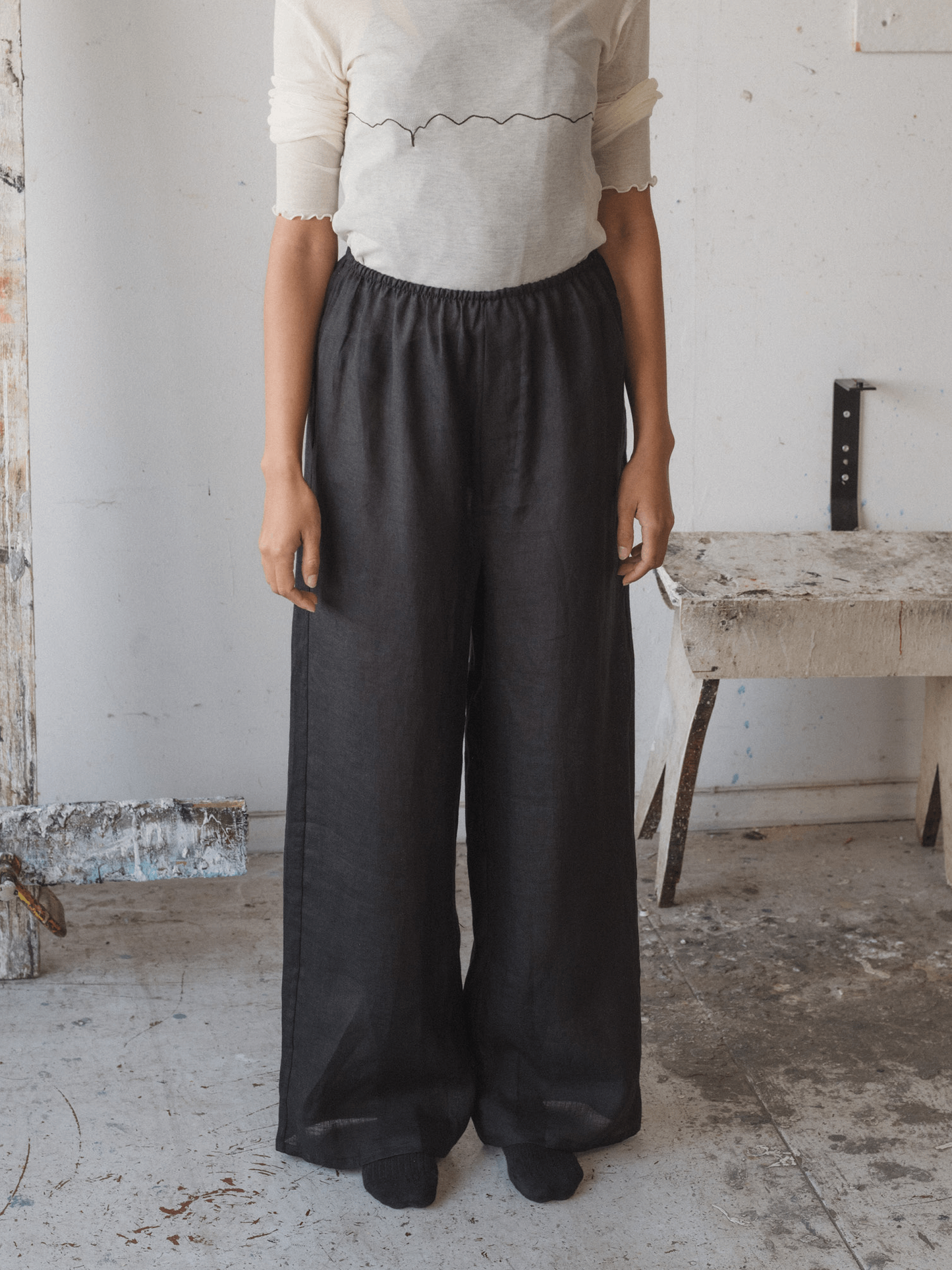 BASERANGE Sheer Linen Stoa Pants - Black