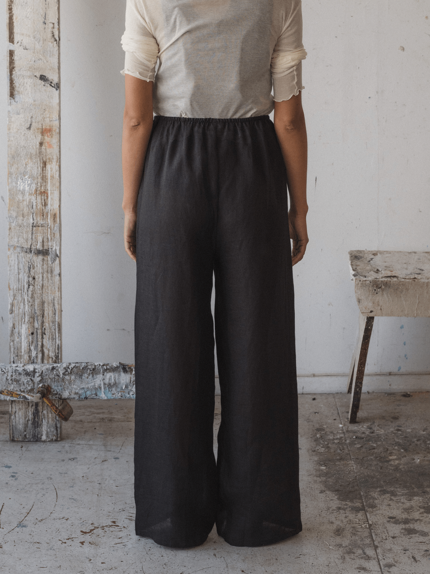 BASERANGE Sheer Linen Stoa Pants - Black