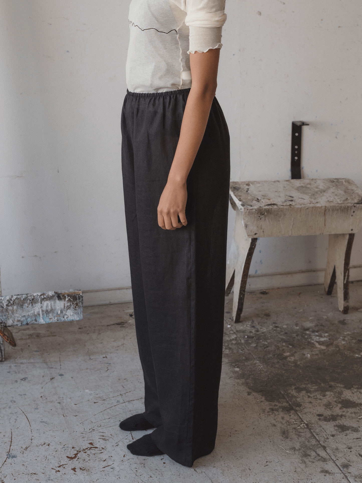 BASERANGE Sheer Linen Stoa Pants - Black