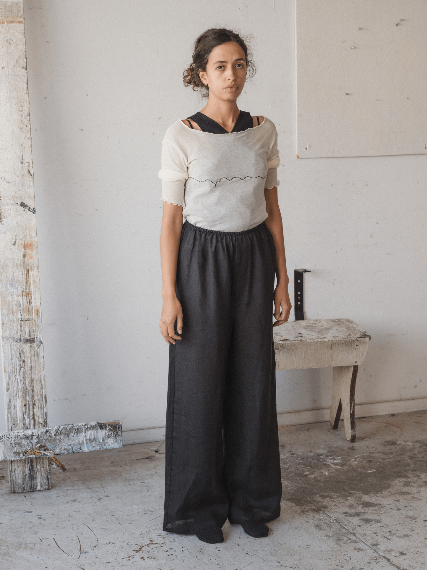 BASERANGE Sheer Linen Stoa Pants - Black