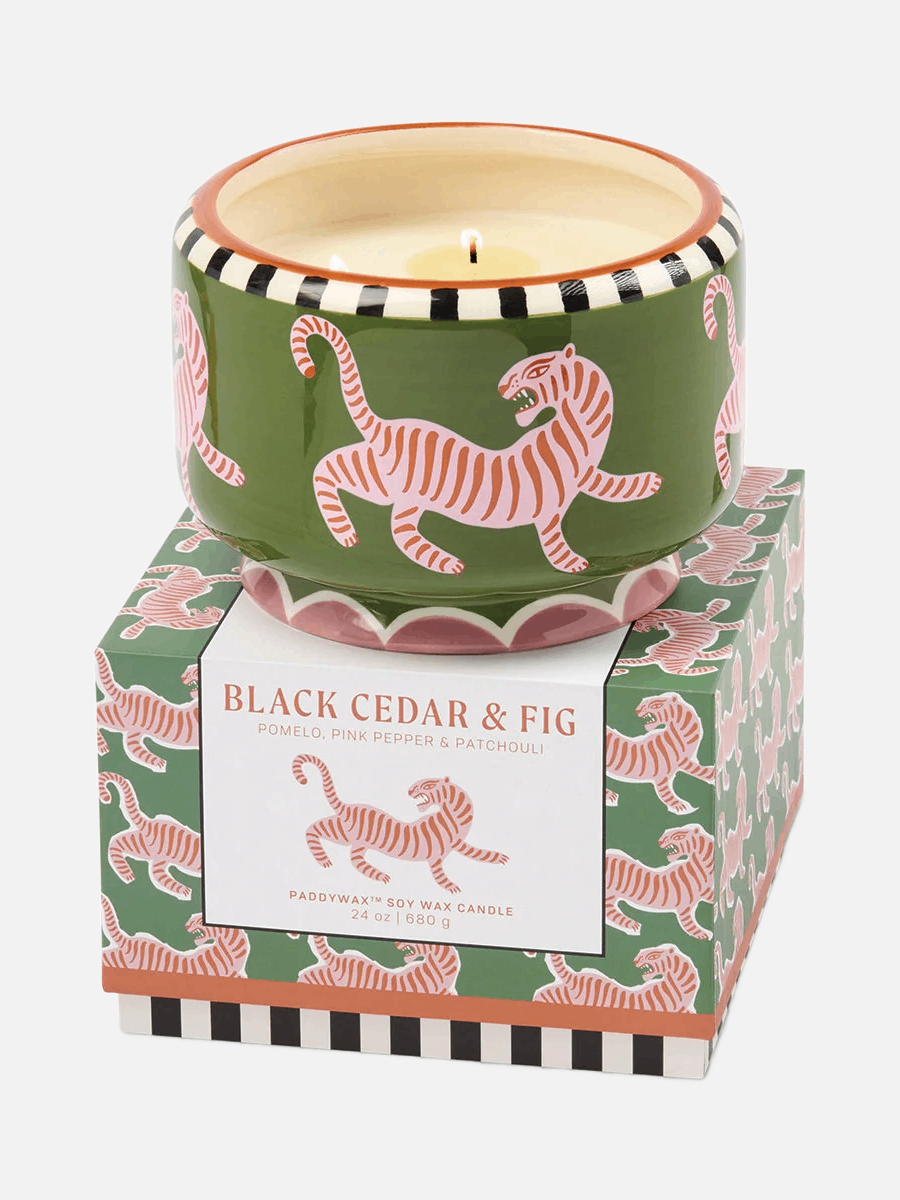 A Dopo Tiger Ceramic Scented Candle - Black Cedar & Fig 680g