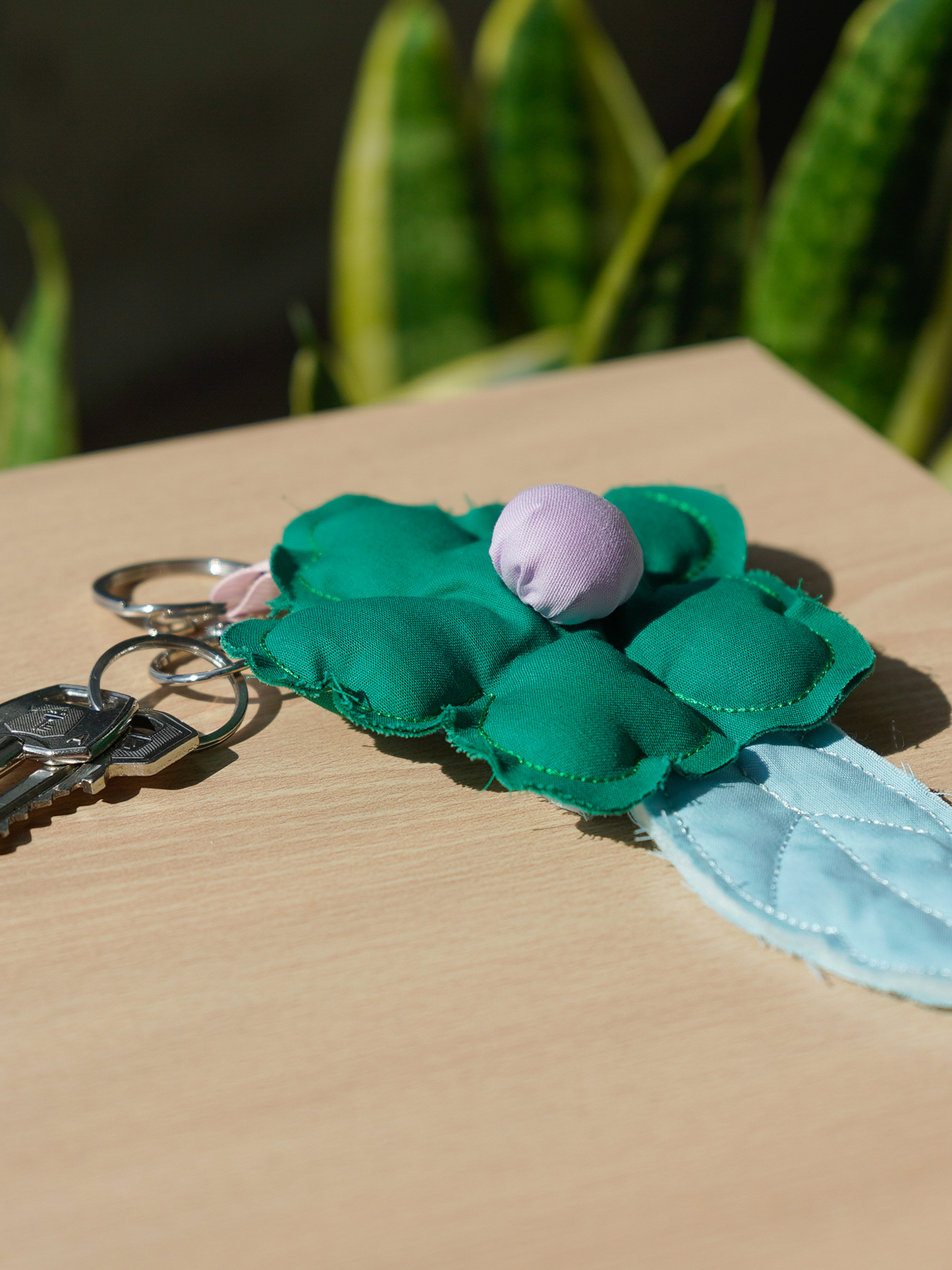 Green Puffy Flower Keychain