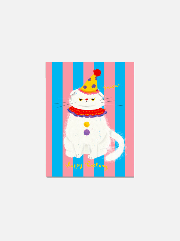 Happy Birthday Clown Cat Karte