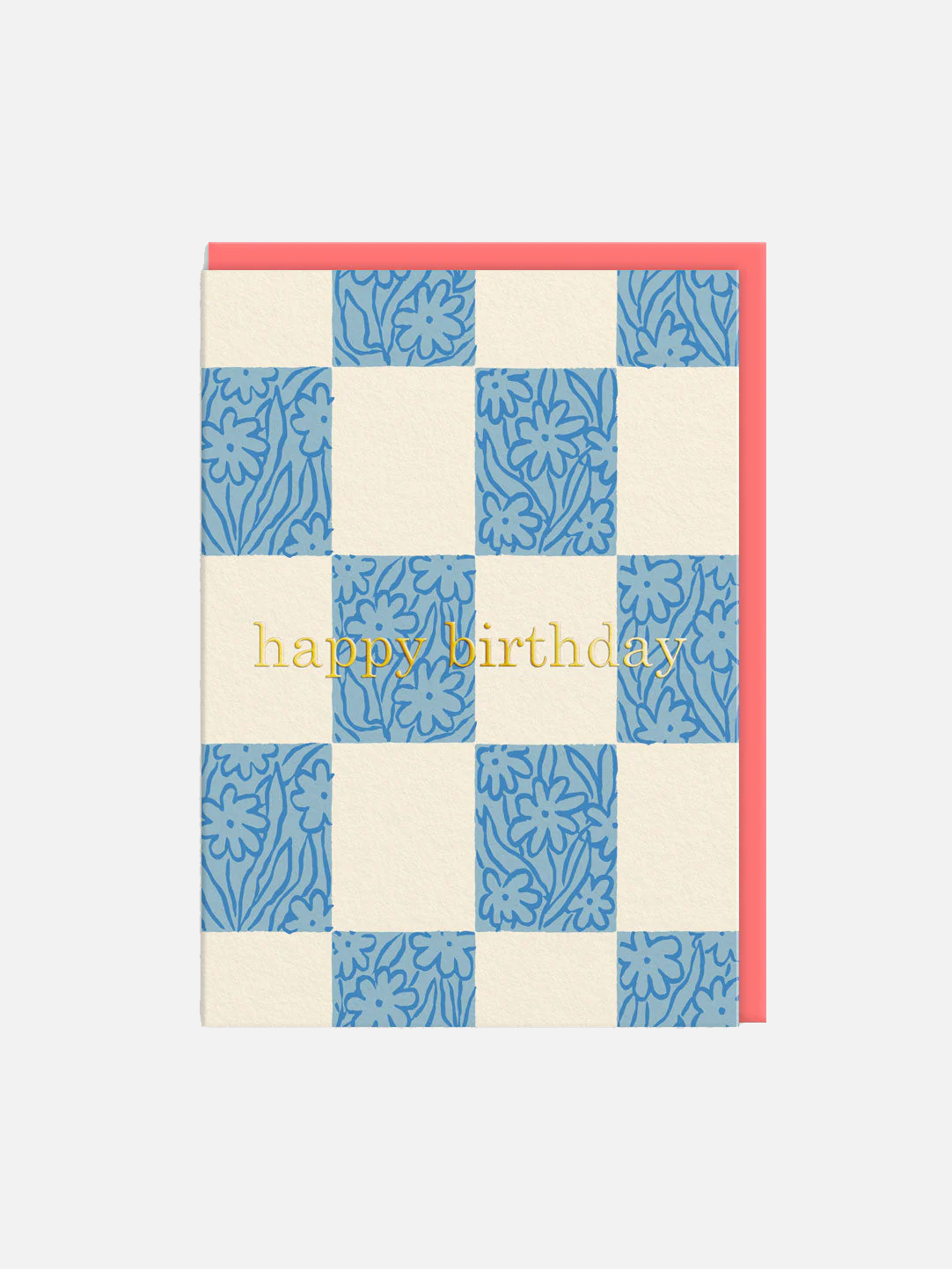 Checker Floral Happy Birthday - Karte