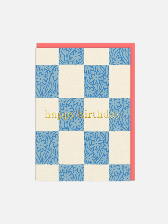 Checker Floral Happy Birthday - Karte