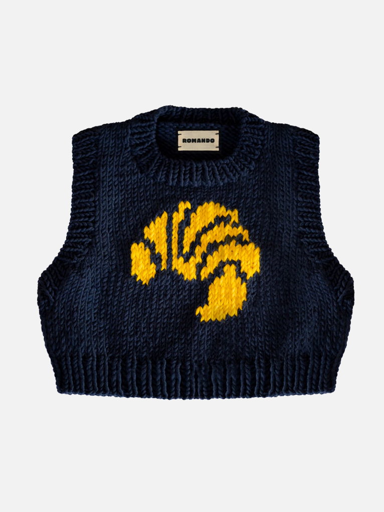 ROMANDO Croissant Sweater Navy Blue/Yellow - Strick