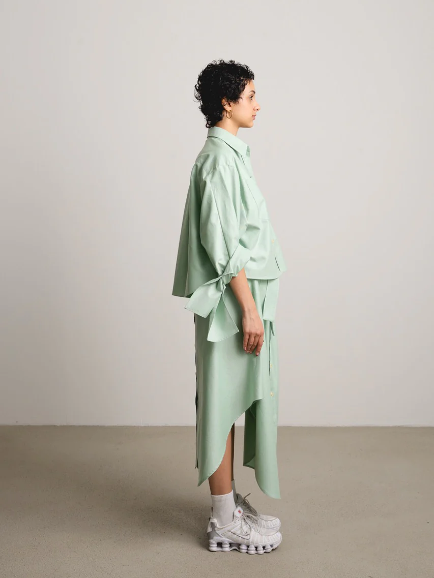 JANA WIELAND Dusk Bow Sleeve Crop Shirt / Grass Stripe