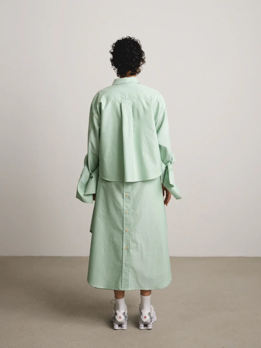 JANA WIELAND Dusk Bow Sleeve Crop Shirt / Grass Stripe