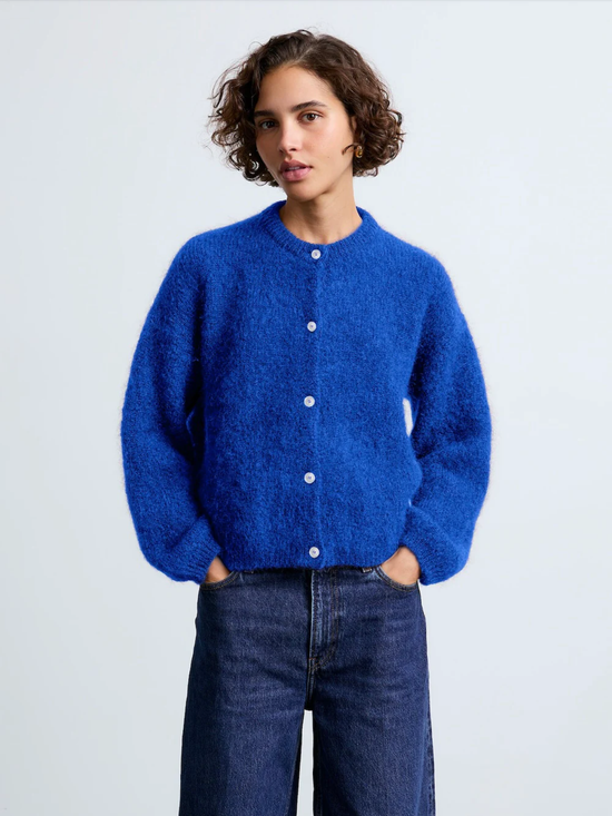 SURPRISE PARIS Olivia Mohair Cardigan - Electric Blue / 36/38 - Strick