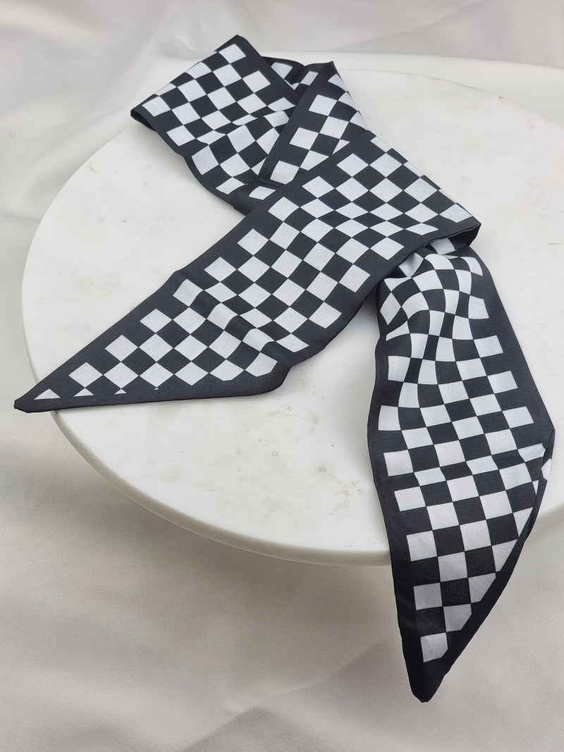 Thin Black & White Scarf - Checked - Schal