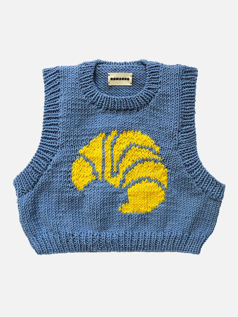 ROMANDO Croissant Sweater Light Blue/Yellow - Strick