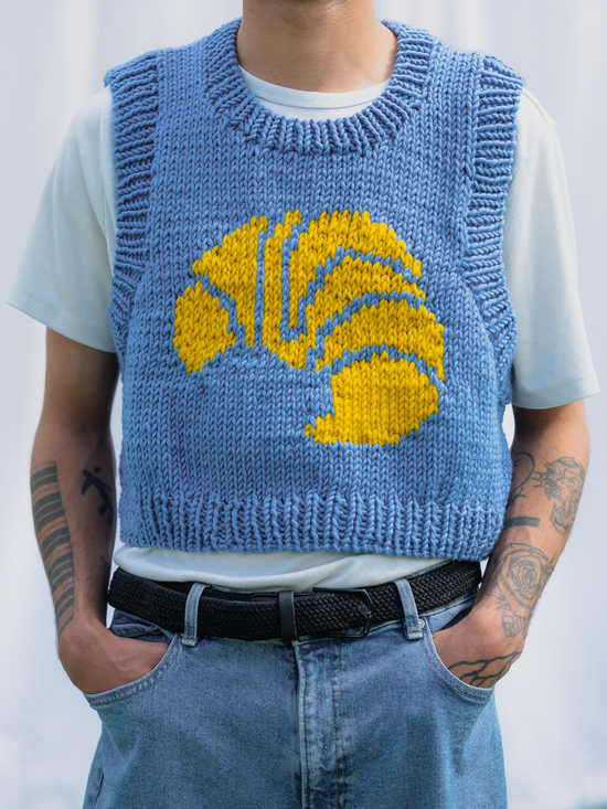 ROMANDO Croissant Sweater Light Blue/Yellow - Strick
